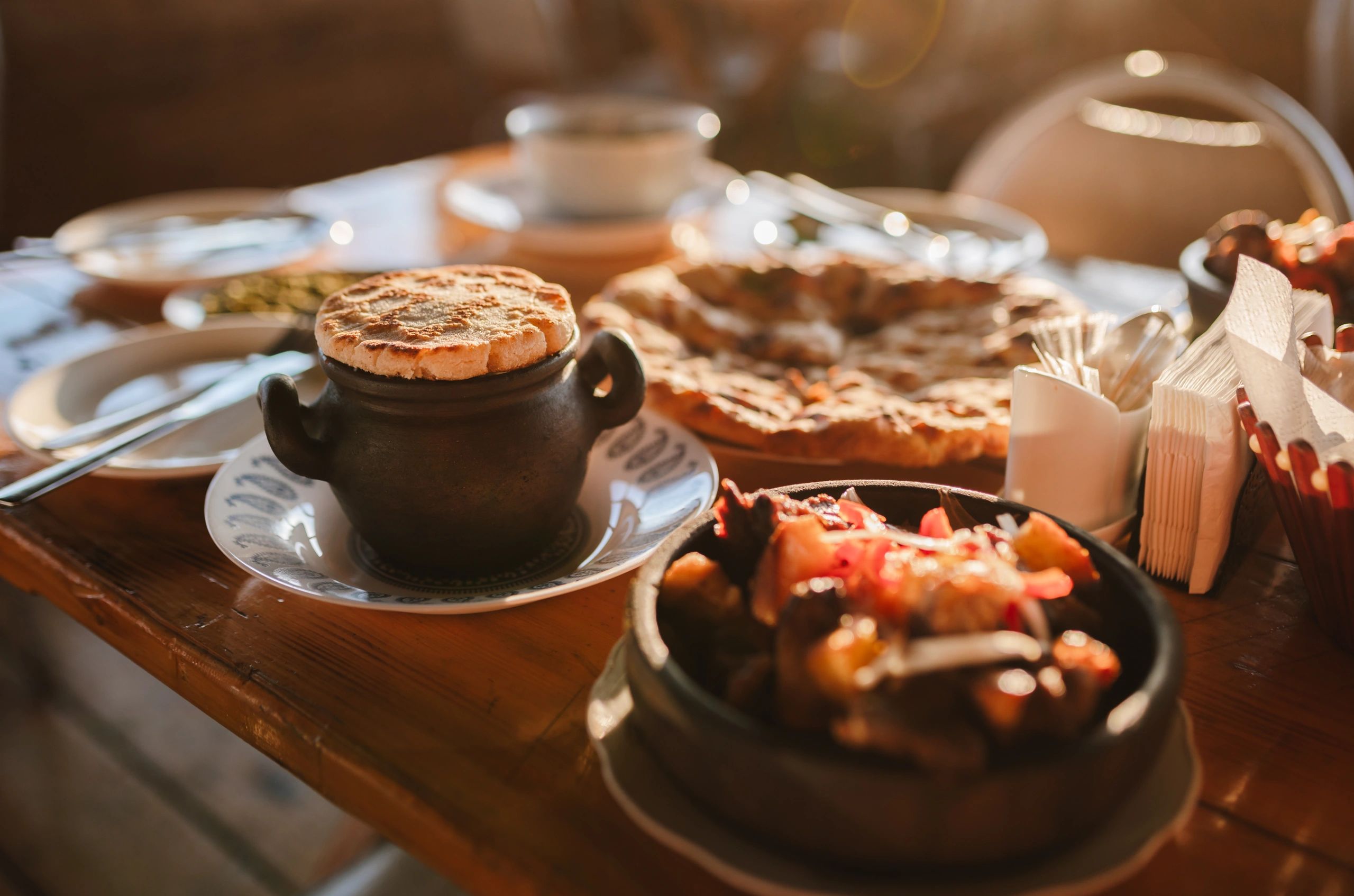 Rustic table setting with warm golden light